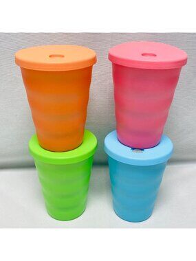 Tupperware 4 Impressions Drip-Less Straw Seals Tumblers Multicolor 11oz